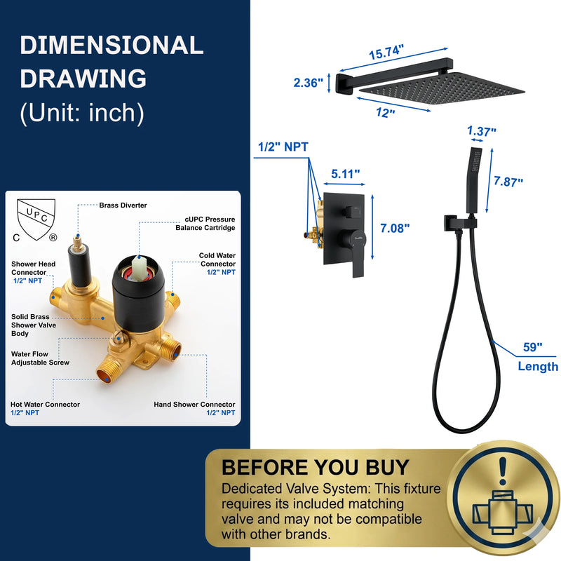 Brass Rainfall Shower System, Luxuly Bathroom Shower Faucet Combo Set Brushed Champaign