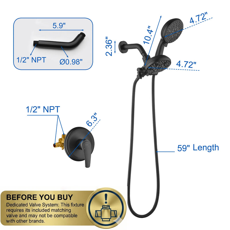 SHAMANDA Shower System Combo Set High Pressure 5-Function Dual 2 in 1 Shower Faucet