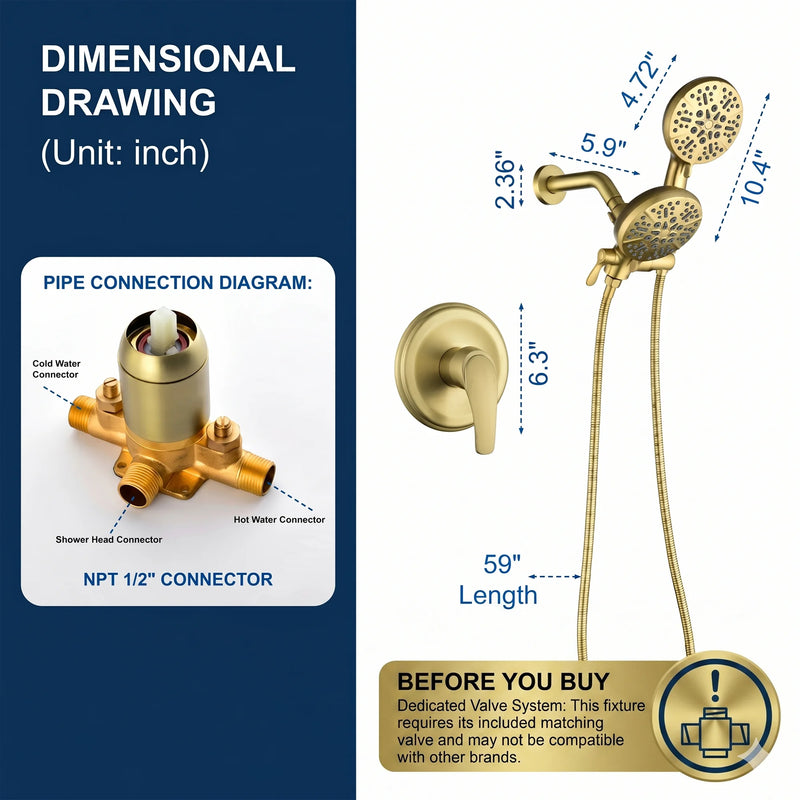 SHAMANDA Shower System Combo Set High Pressure 5-Function Dual 2 in 1 Shower Faucet