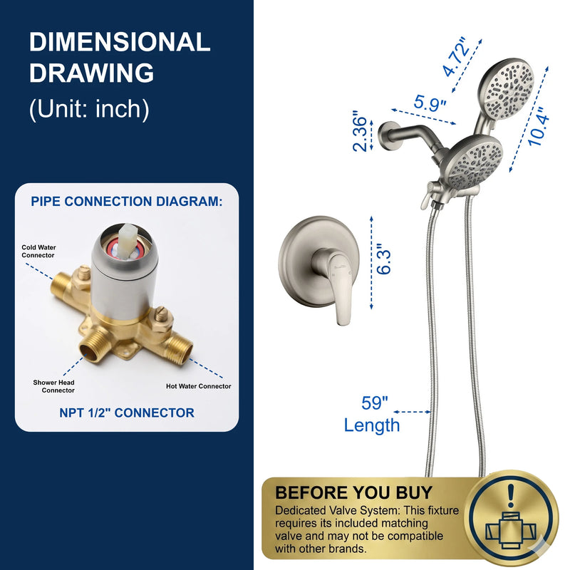 SHAMANDA Shower System Combo Set High Pressure 5-Function Dual 2 in 1 Shower Faucet