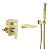 Waterfall Wall Mounted Bathtub Faucet with Hand Shower in Brushed Gold, Brushed Nickel, Matte Black