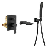 Waterfall Wall Mounted Bathtub Faucet with Hand Shower in Brushed Gold, Brushed Nickel, Matte Black