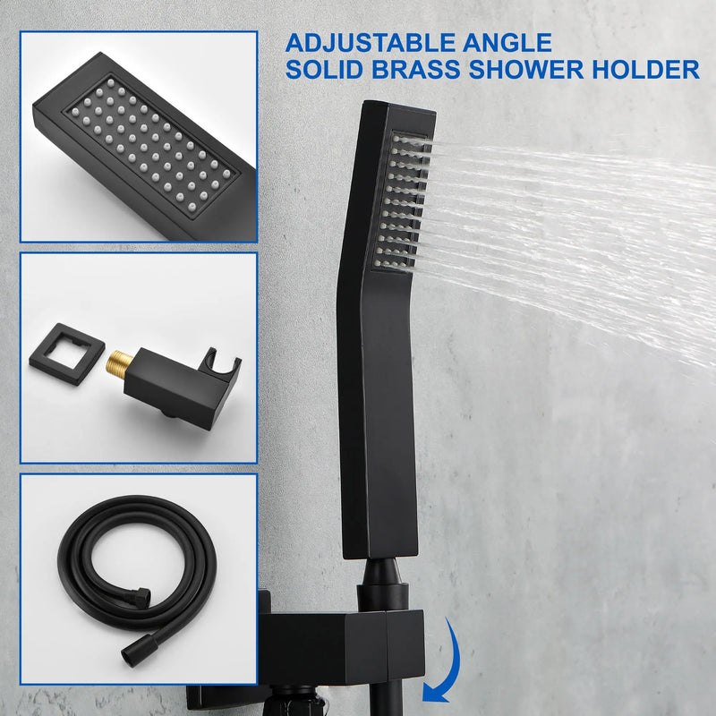 Bathroom Shower System Rainfall Handheld Shower With Faucet Set Tub Spout Wall Mounted Shower Head Trim Kit With Rough-In Valve