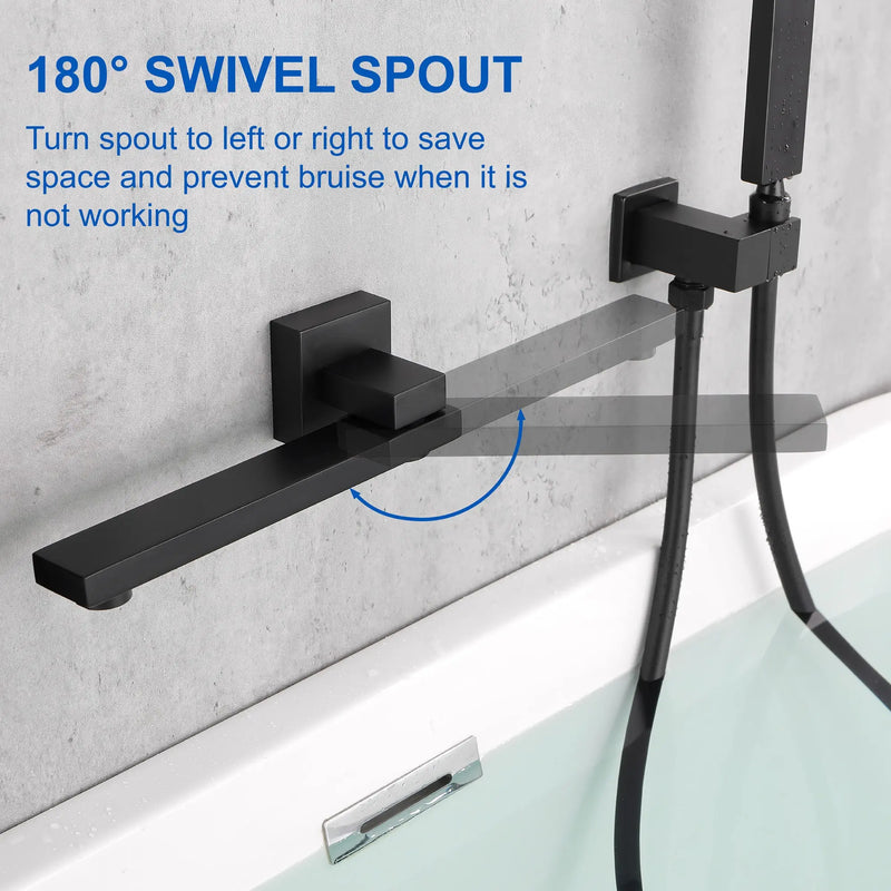 Bathroom Shower System Rainfall Handheld Shower With Faucet Set Tub Spout Wall Mounted Shower Head Trim Kit With Rough-In Valve