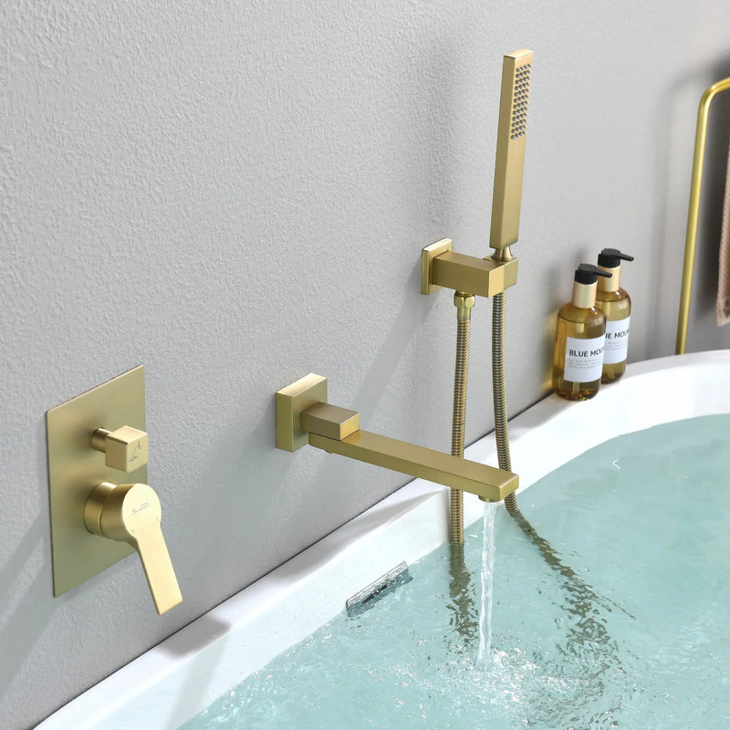 Bathroom Shower System Rainfall Handheld Shower With Faucet Set Tub Spout Wall Mounted Shower Head Trim Kit With Rough-In Valve