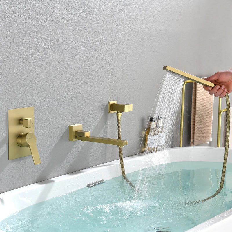 Bathroom Shower System Rainfall Handheld Shower With Faucet Set Tub Spout Wall Mounted Shower Head Trim Kit With Rough-In Valve
