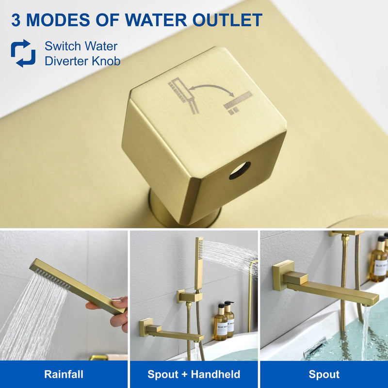 Bathroom Shower System Rainfall Handheld Shower With Faucet Set Tub Spout Wall Mounted Shower Head Trim Kit With Rough-In Valve