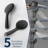 Two way Bathroom Shower Faucet Set with 10 inch Round ultra slim shower head & 5-Spray Hand Shower - Brushed Gold, Brushed Nickel, Matte Black