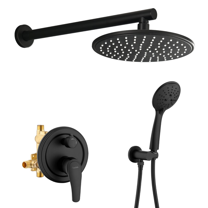 Wall Mounted Shower System Set with 9" Rain Shower head and 5-Setting High Pressure Handheld Shower