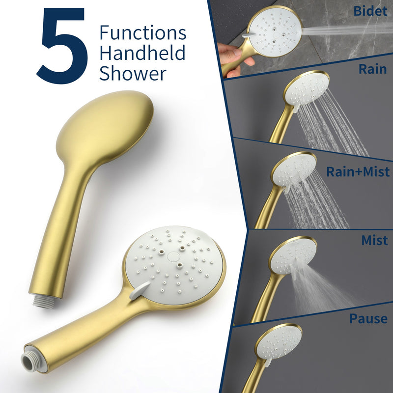 Wall Mounted Shower System Set with 9" Rain Shower head and 5-Setting High Pressure Handheld Shower