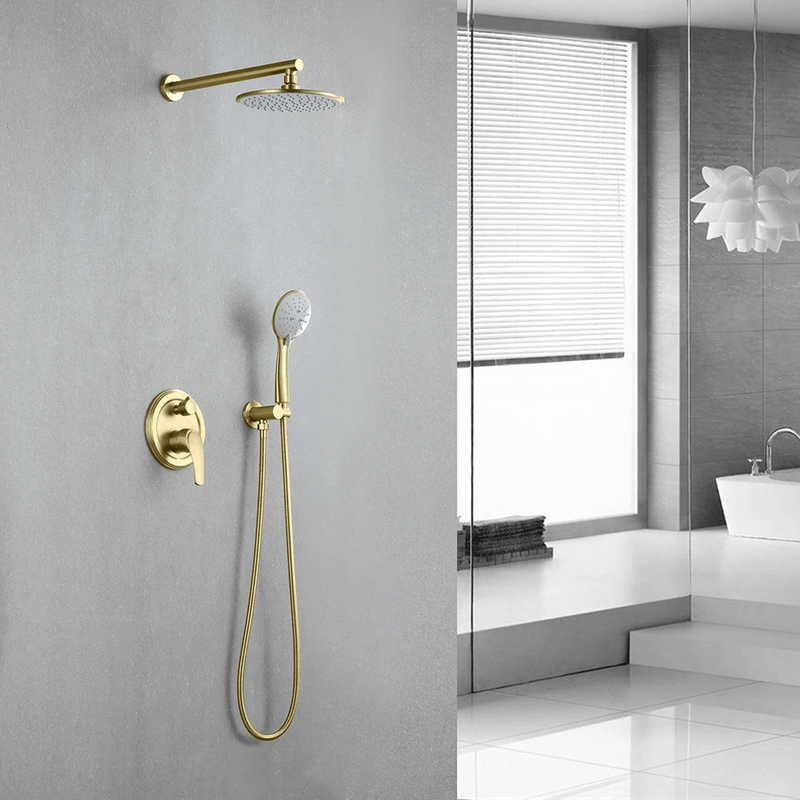 Wall Mounted Shower System Set with 9" Rain Shower head and 5-Setting High Pressure Handheld Shower