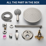 Two way Bathroom Shower Faucet Set with 10 inch Round ultra slim shower head & 5-Spray Hand Shower - Brushed Gold, Brushed Nickel, Matte Black