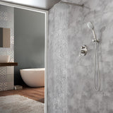 Two way Bathroom Shower Faucet Set with 10 inch Round ultra slim shower head & 5-Spray Hand Shower - Brushed Gold, Brushed Nickel, Matte Black