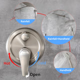 Two way Bathroom Shower Faucet Set with 10 inch Round ultra slim shower head & 5-Spray Hand Shower - Brushed Gold, Brushed Nickel, Matte Black