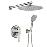 Two way Bathroom Shower Faucet Set with 10 inch Round ultra slim shower head & 5-Spray Hand Shower - Brushed Gold, Brushed Nickel, Matte Black