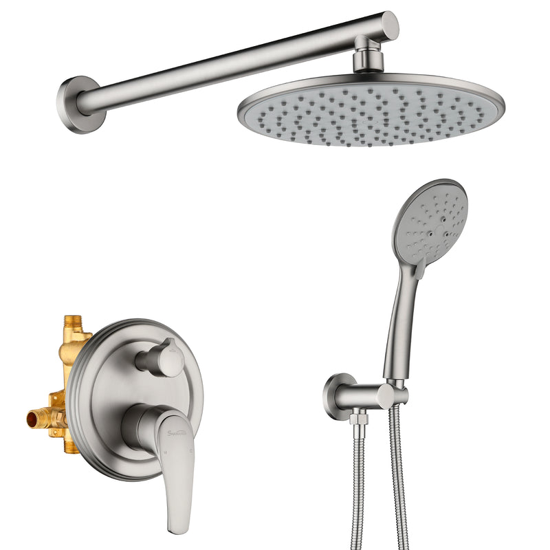 Wall Mounted Shower System Set with 9" Rain Shower head and 5-Setting High Pressure Handheld Shower