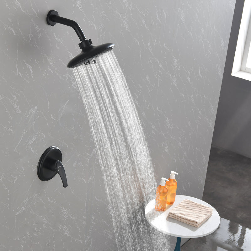 Single Function Wall Mounted Shower Trim Set with 8-inch ABS 6 Settings Shower Head - Matte Black, Brushed Nickel, Brushed Gold