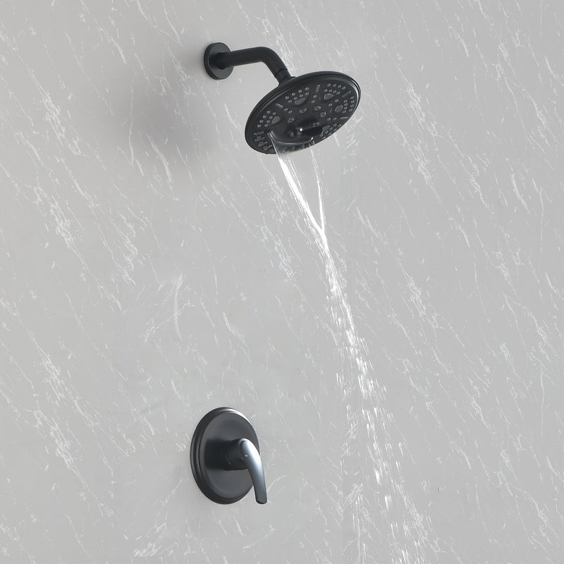 Single Function Wall Mounted Shower Trim Set with 8-inch ABS 6 Settings Shower Head - Matte Black, Brushed Nickel, Brushed Gold