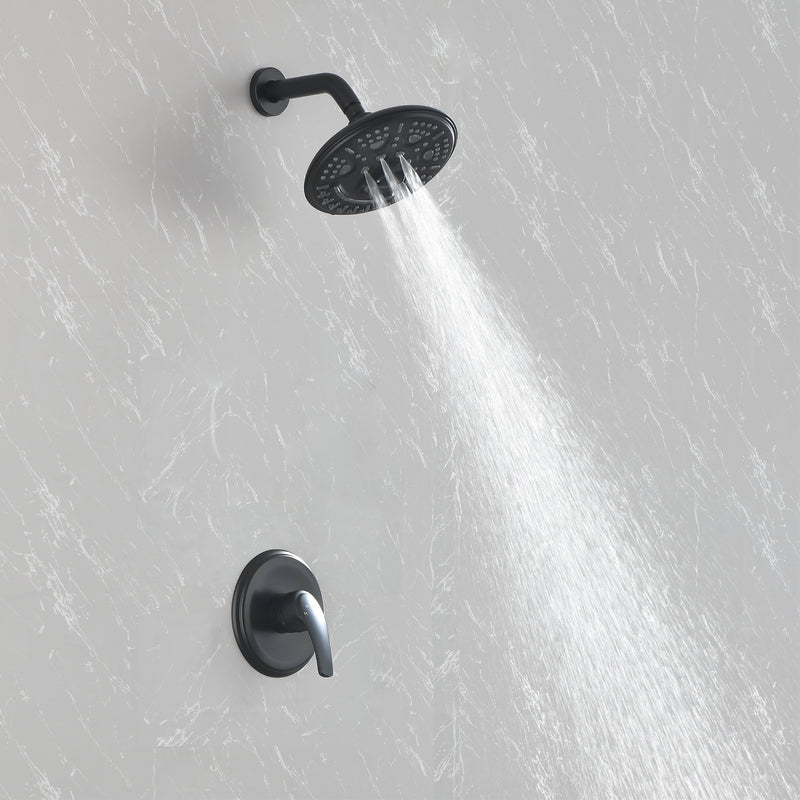 Single Function Wall Mounted Shower Trim Set with 8-inch ABS 6 Settings Shower Head - Matte Black, Brushed Nickel, Brushed Gold