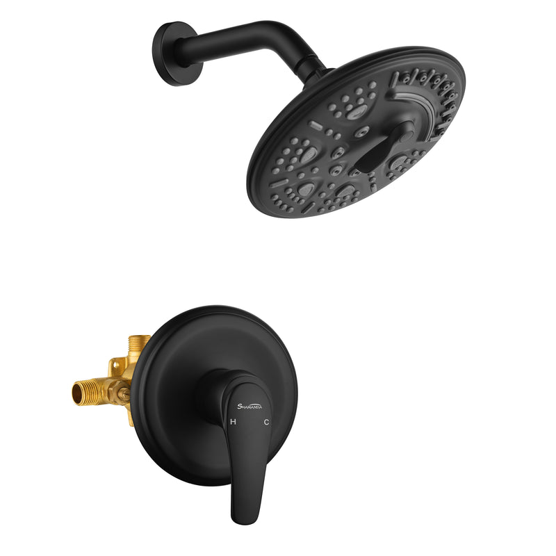Single Function Wall Mounted Shower Trim Set with 8-inch ABS 6 Settings Shower Head - Matte Black, Brushed Nickel, Brushed Gold