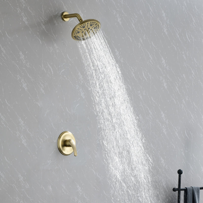 Single Function Wall Mounted Shower Trim Set with 8-inch ABS 6 Settings Shower Head - Matte Black, Brushed Nickel, Brushed Gold