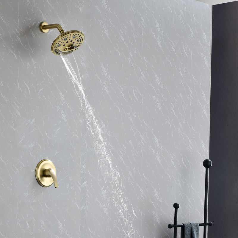 Single Function Wall Mounted Shower Trim Set with 8-inch ABS 6 Settings Shower Head - Matte Black, Brushed Nickel, Brushed Gold