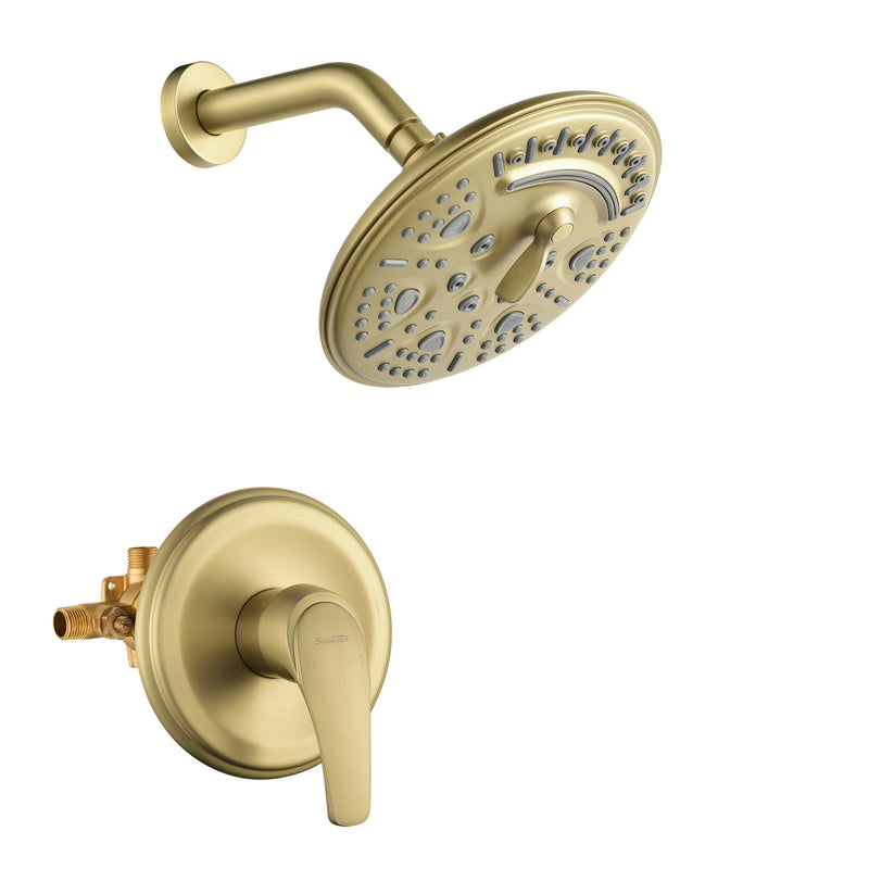 Single Function Wall Mounted Shower Trim Set with 8-inch ABS 6 Settings Shower Head - Matte Black, Brushed Nickel, Brushed Gold
