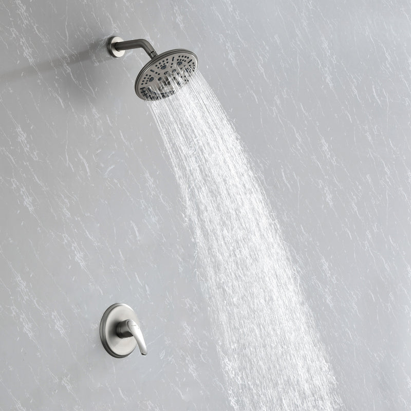 Single Function Wall Mounted Shower Trim Set with 8-inch ABS 6 Settings Shower Head - Matte Black, Brushed Nickel, Brushed Gold