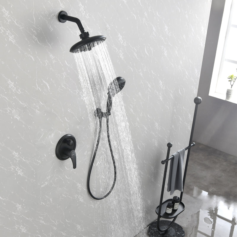2-Way Shower Faucet Set 8 Inch ABS 6-Setting Head Shower System with 9-Spray Round Hand Shower