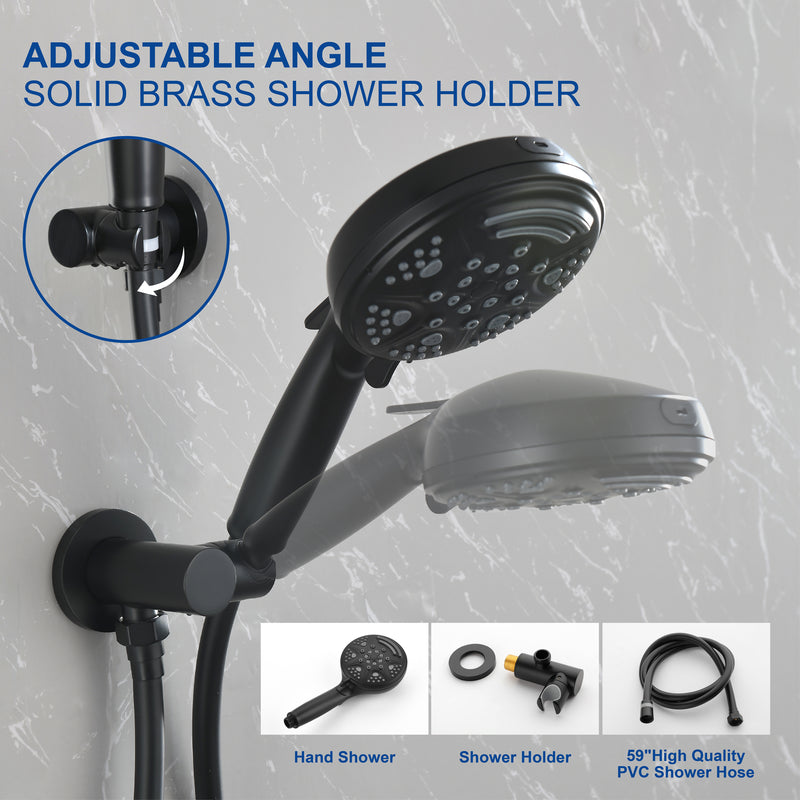 2-Way Shower Faucet Set 8 Inch ABS 6-Setting Head Shower System with 9-Spray Round Hand Shower