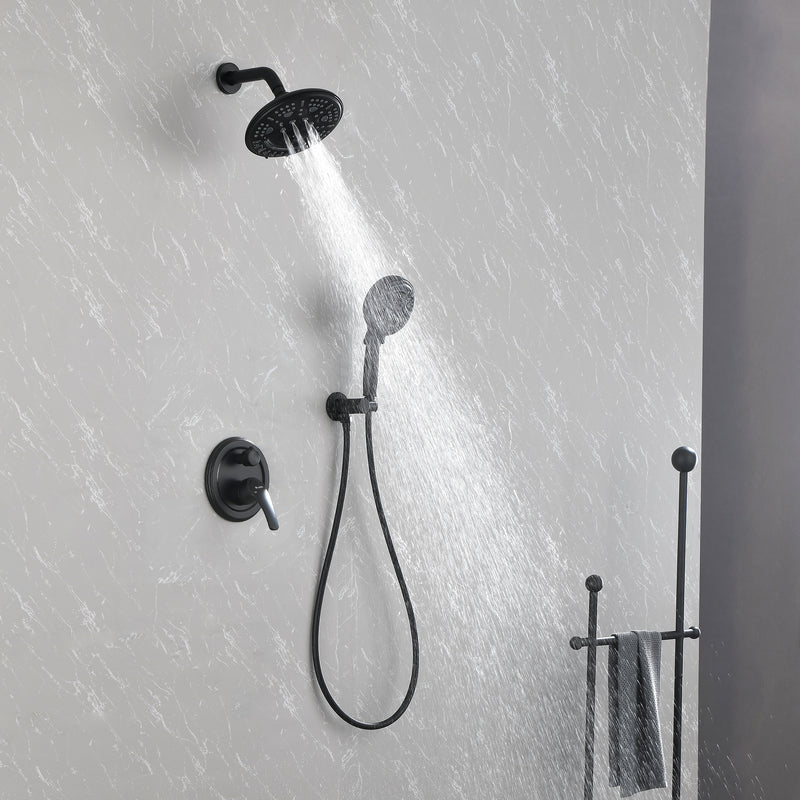 2-Way Shower Faucet Set 8 Inch ABS 6-Setting Head Shower System with 9-Spray Round Hand Shower