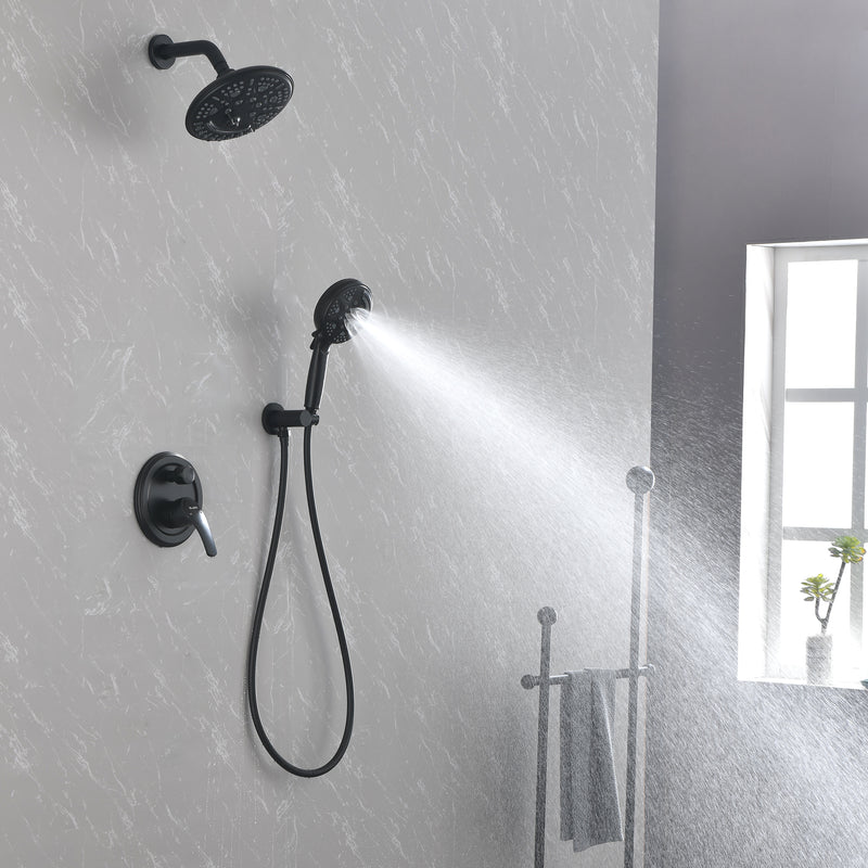 2-Way Shower Faucet Set 8 Inch ABS 6-Setting Head Shower System with 9-Spray Round Hand Shower