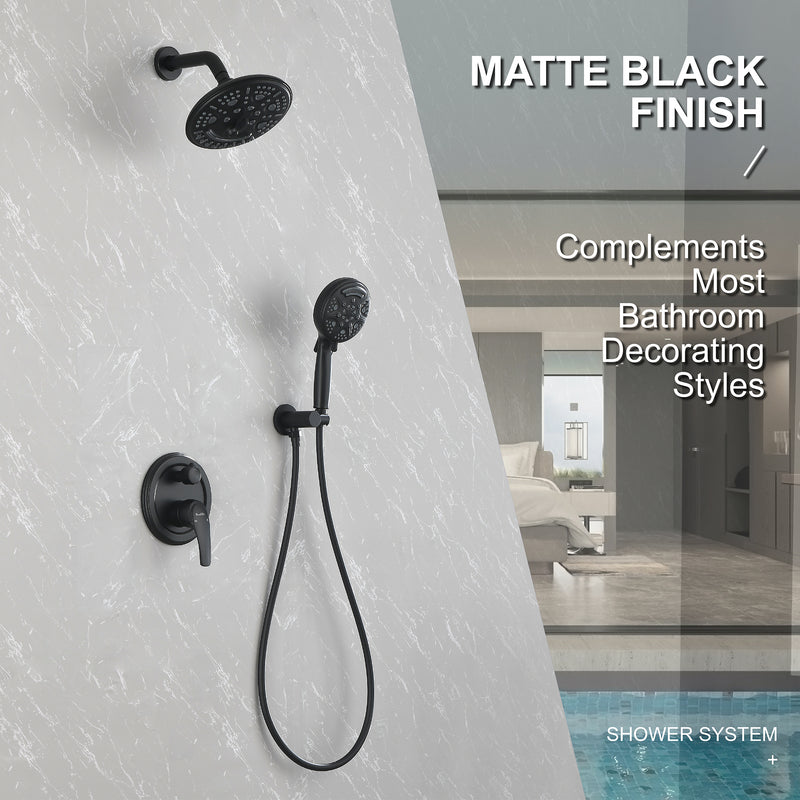 2-Way Shower Faucet Set 8 Inch ABS 6-Setting Head Shower System with 9-Spray Round Hand Shower