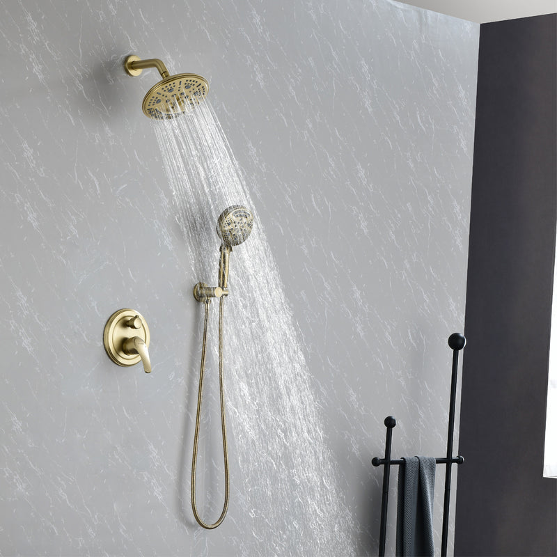 2-Way Shower Faucet Set 8 Inch ABS 6-Setting Head Shower System with 9-Spray Round Hand Shower