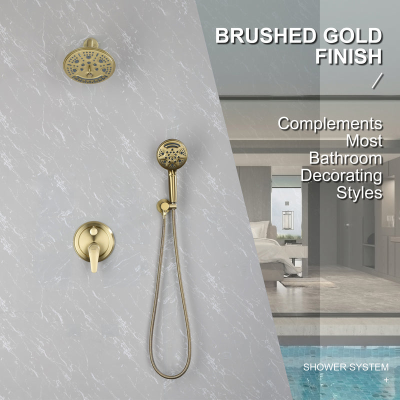 2-Way Shower Faucet Set 8 Inch ABS 6-Setting Head Shower System with 9-Spray Round Hand Shower