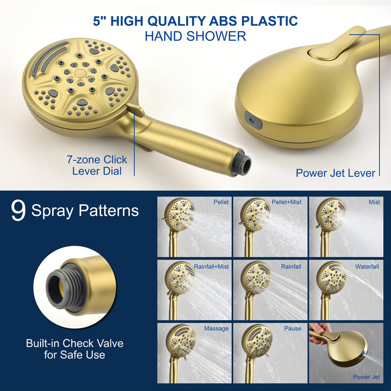 2-Way Shower Faucet Set 8 Inch ABS 6-Setting Head Shower System with 9-Spray Round Hand Shower