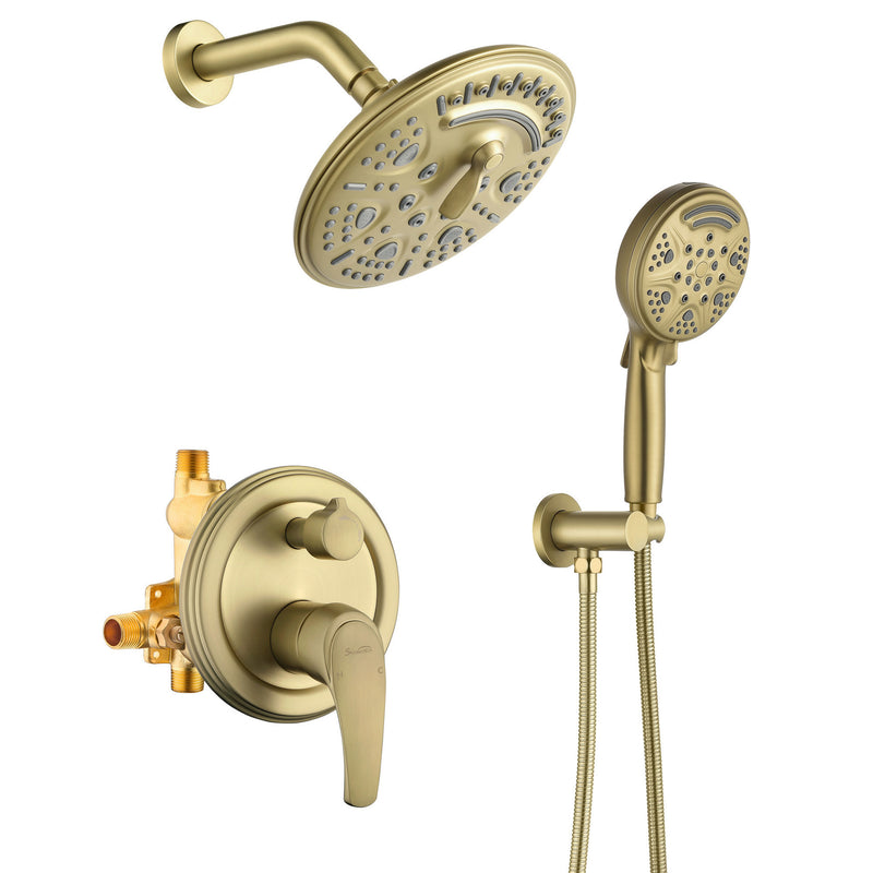 2-Way Shower Faucet Set 8 Inch ABS 6-Setting Head Shower System with 9-Spray Round Hand Shower