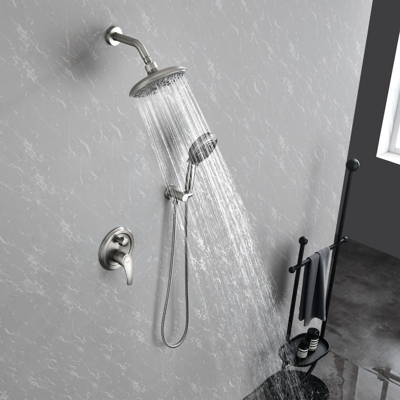 2-Way Shower Faucet Set 8 Inch ABS 6-Setting Head Shower System with 9-Spray Round Hand Shower