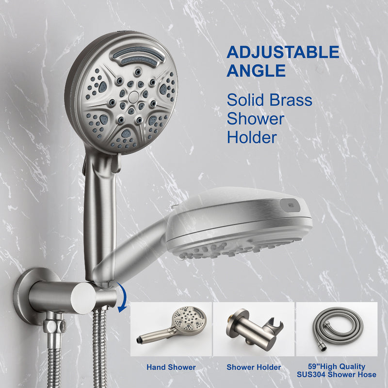 2-Way Shower Faucet Set 8 Inch ABS 6-Setting Head Shower System with 9-Spray Round Hand Shower