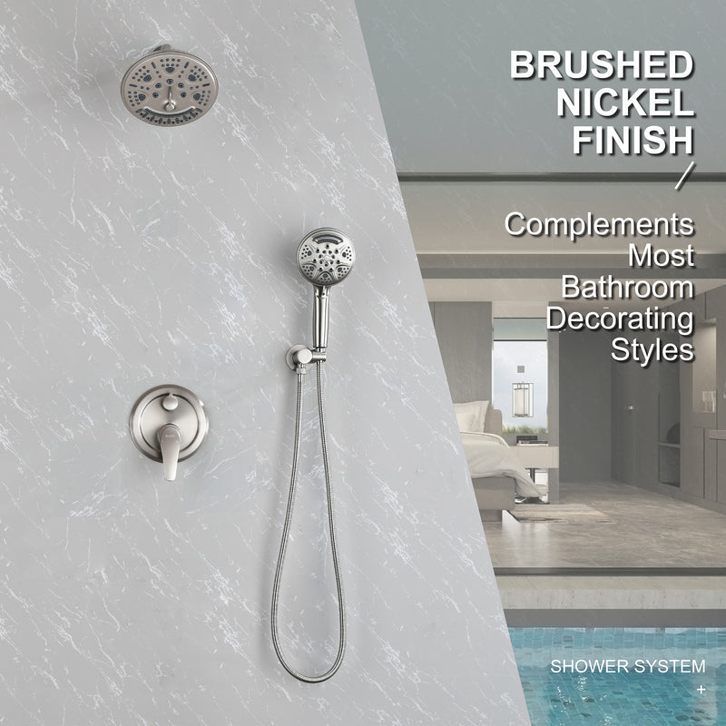 2-Way Shower Faucet Set 8 Inch ABS 6-Setting Head Shower System with 9-Spray Round Hand Shower