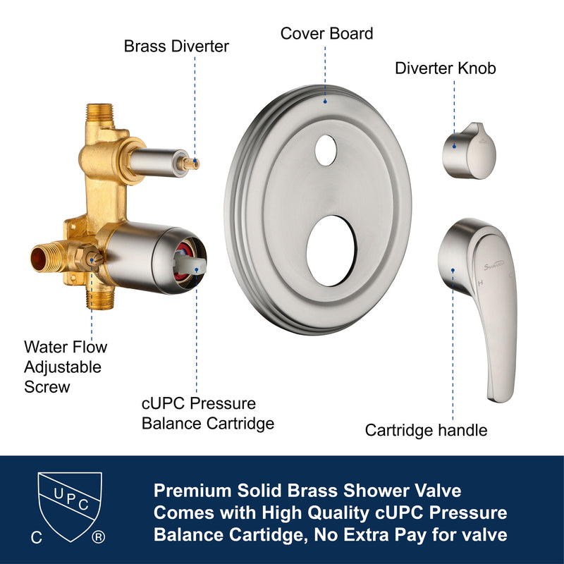 2-Way Shower Faucet Set 8 Inch ABS 6-Setting Head Shower System with 9-Spray Round Hand Shower