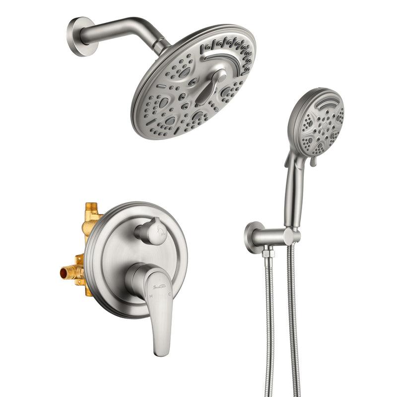 2-Way Shower Faucet Set 8 Inch ABS 6-Setting Head Shower System with 9-Spray Round Hand Shower