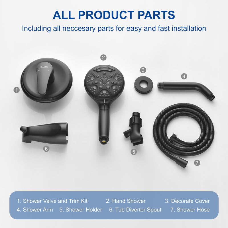 1-Handle Shower Trim Kit with Tub Spout, 9 Ways ABS Hand Shower, Pressure-Balancing Mixing Valve
