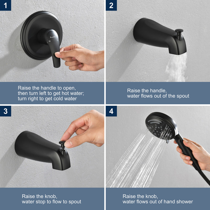 1-Handle Shower Trim Kit with Tub Spout, 9 Ways ABS Hand Shower, Pressure-Balancing Mixing Valve