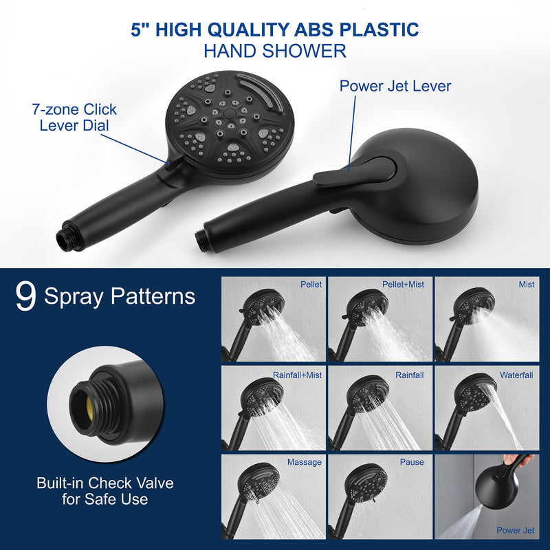 1-Handle Shower Trim Kit with Tub Spout, 9 Ways ABS Hand Shower, Pressure-Balancing Mixing Valve