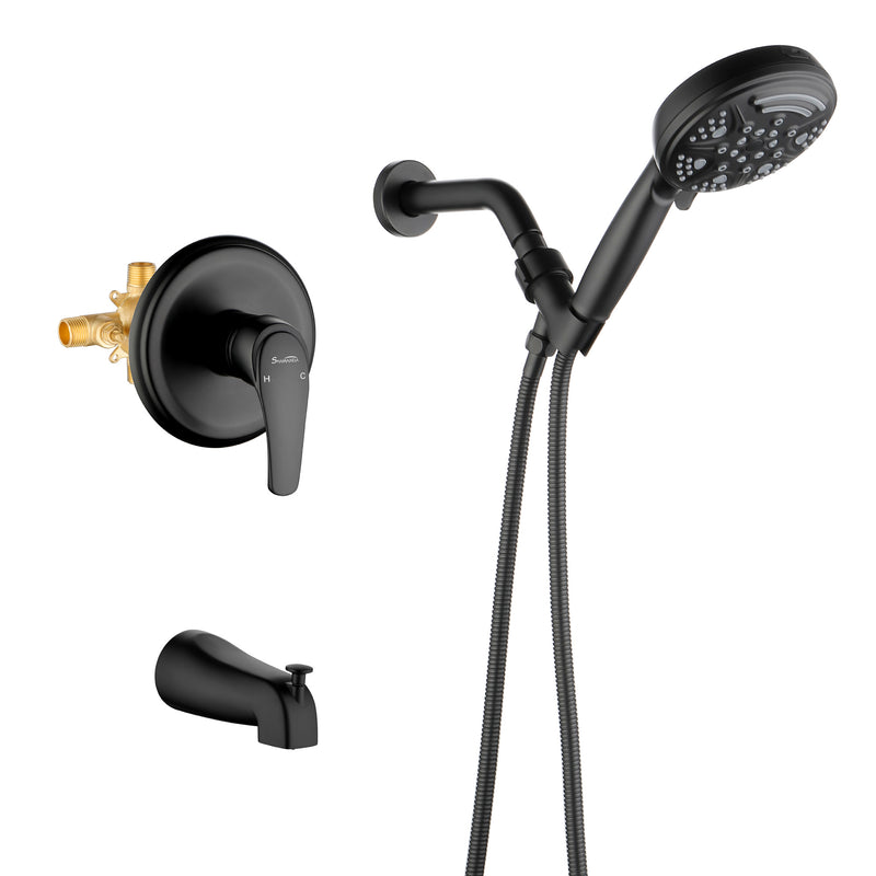 1-Handle Shower Trim Kit with Tub Spout, 9 Ways ABS Hand Shower, Pressure-Balancing Mixing Valve