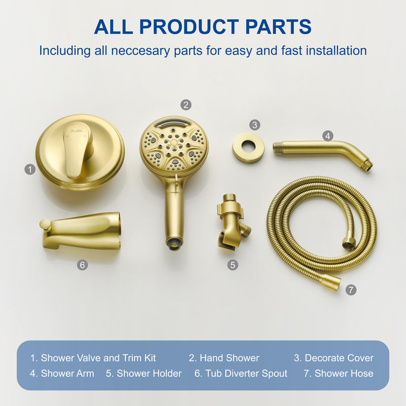 1-Handle Shower Trim Kit with Tub Spout, 9 Ways ABS Hand Shower, Pressure-Balancing Mixing Valve