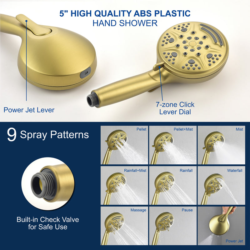 1-Handle Shower Trim Kit with Tub Spout, 9 Ways ABS Hand Shower, Pressure-Balancing Mixing Valve