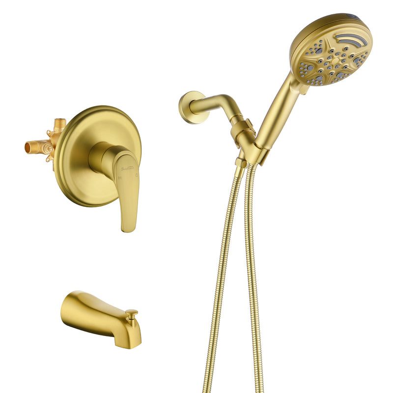 1-Handle Shower Trim Kit with Tub Spout, 9 Ways ABS Hand Shower, Pressure-Balancing Mixing Valve