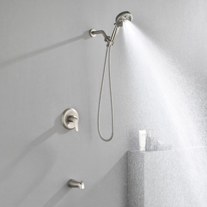 1-Handle Shower Trim Kit with Tub Spout, 9 Ways ABS Hand Shower, Pressure-Balancing Mixing Valve